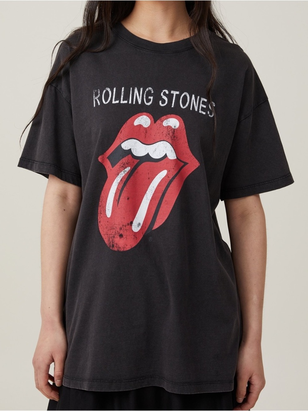 NWOT ‘Rolling Stones’ Black Graphic Tee with Red Tongue Logo